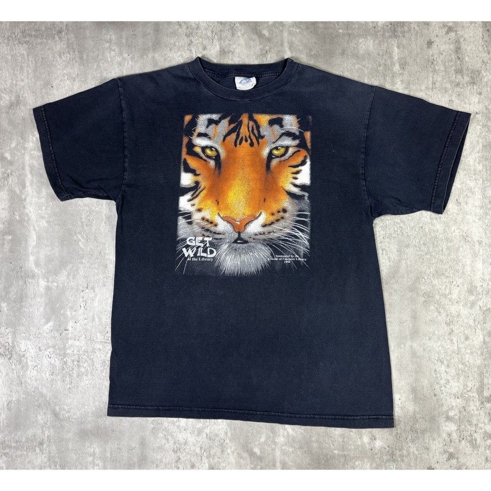 Vintage 90s Tiger T Shirt Get Wild In The Library Promo XL Black USA Made 1998